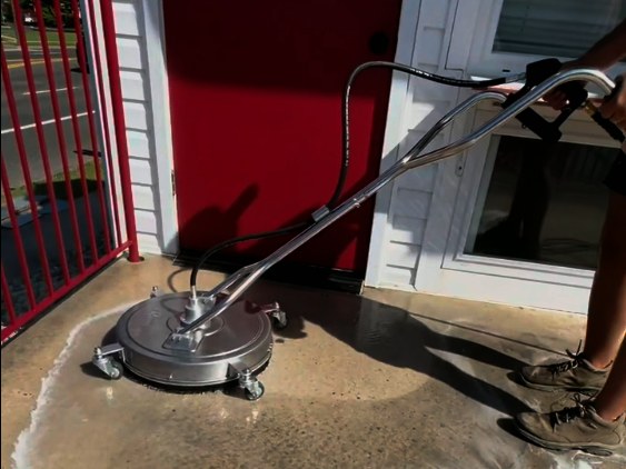 Commercial entrance concrete being surface cleaned by Dr Showers